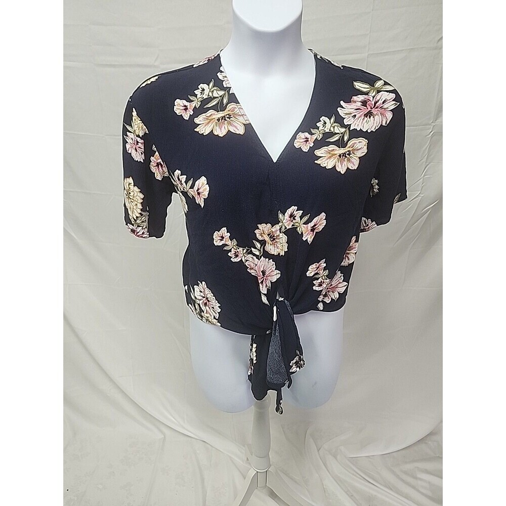 Eyeshadow Crinkle fabric Floral Tie Waist Top size Large - Picture 3 of 9